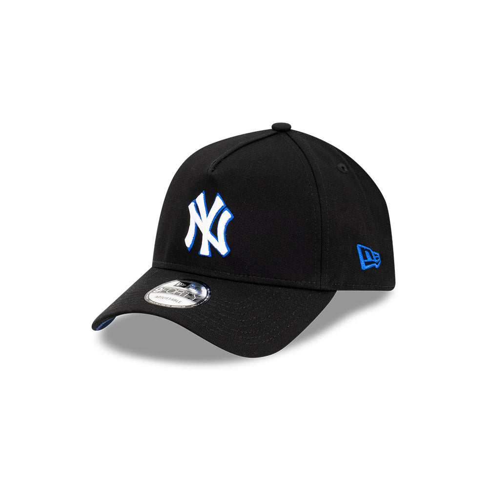 New York Yankees Hat - Black Royal Blue White 9Forty A-Frame MLB Snapback Cap - New Era
